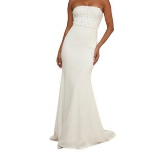 LULUS White Strapless‎ Embellished Gown S | Bridal Formal Maxi Dress NWOT